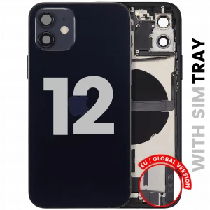 Back Housing W/ Charging Port Flex & Small Parts For iPhone 12 (EU / Global Version) (Used OEM Pull: Grade C) (Black)