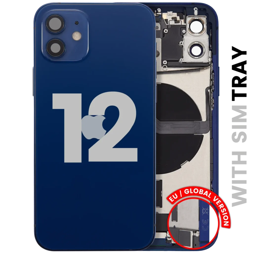 Back Housing W/ Charging Port Flex & Small Parts For iPhone 12 (EU / Global Version) (Used OEM Pull: Grade C) (Blue)
