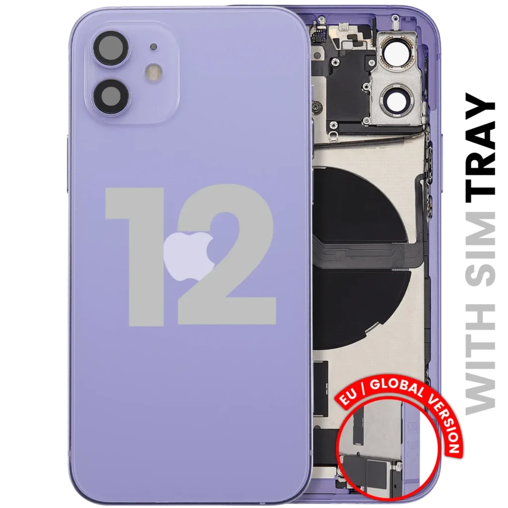 Back Housing W/ Charging Port Flex & Small Parts For iPhone 12 (EU / Global Version) (Used OEM Pull: Grade C) (Purple)