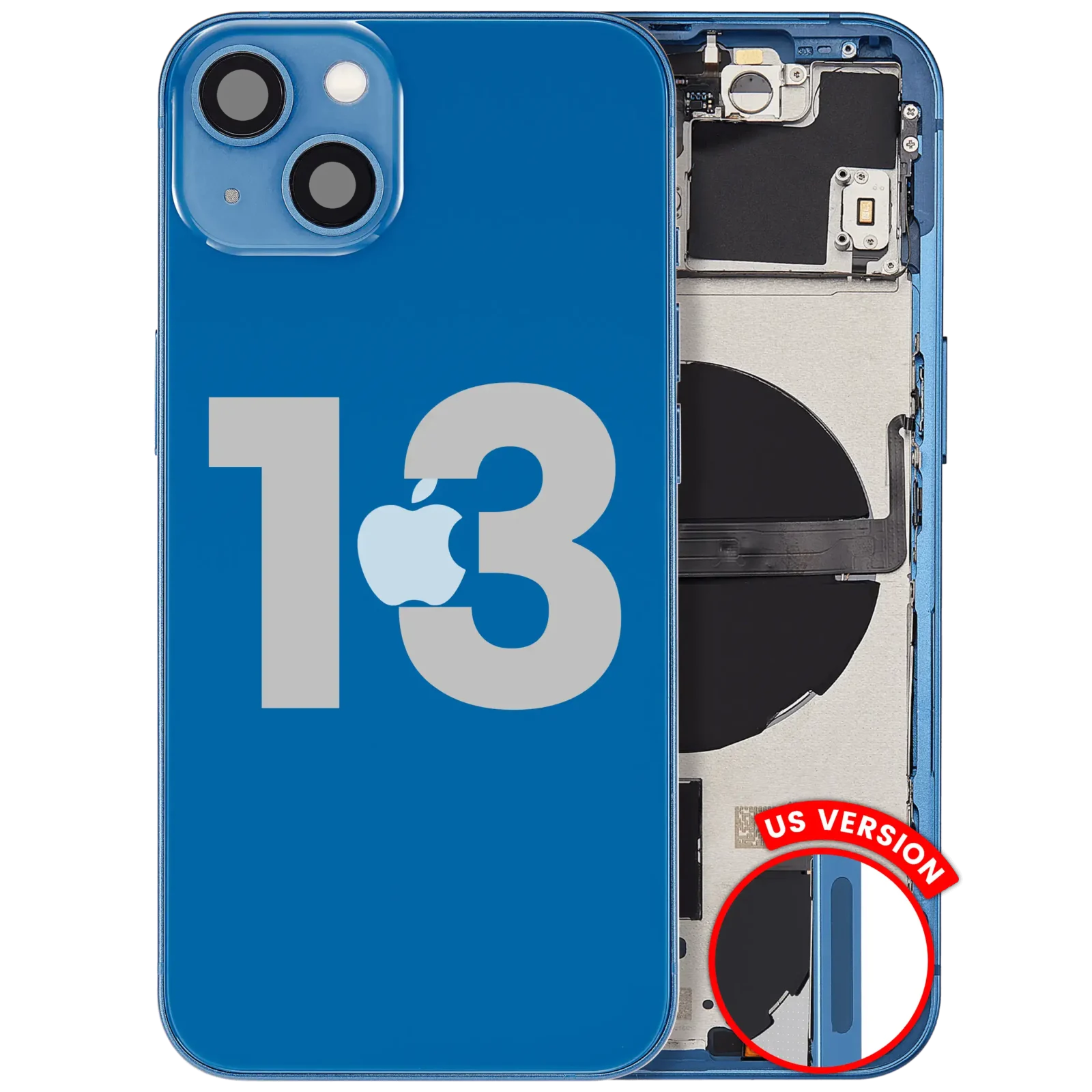 Back Housing W/ Small Parts For iPhone 13 (US Version) (Used OEM Pull: Grade B) (Blue)