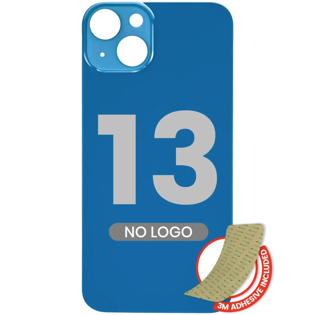 Back Glass With 3M Adhesive For iPhone 13 (No Logo / Large Camera Hole) (Blue)