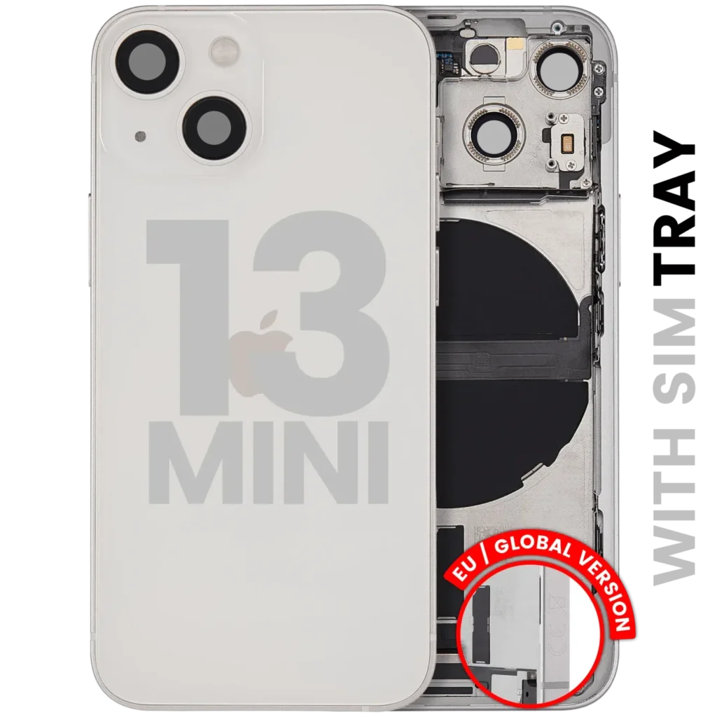 Back Housing W/ Charging Port Flex & Small Parts For iPhone 13 Mini (EU / Global Version) (Used OEM Pull: Grade A) (Starlight)