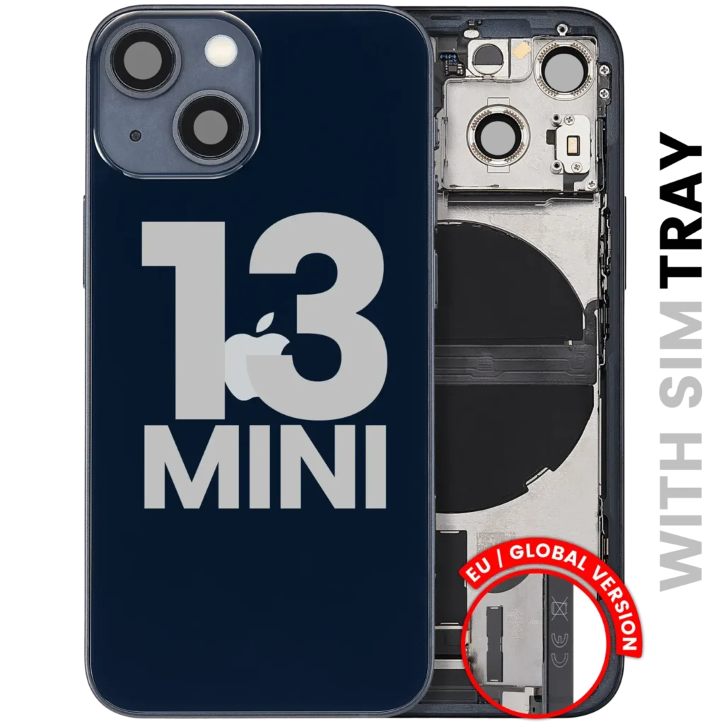 Back Housing W/ Charging Port Flex & Small Parts For iPhone 13 Mini (EU / Global Version) (Used OEM Pull: Grade B) (Midnight)