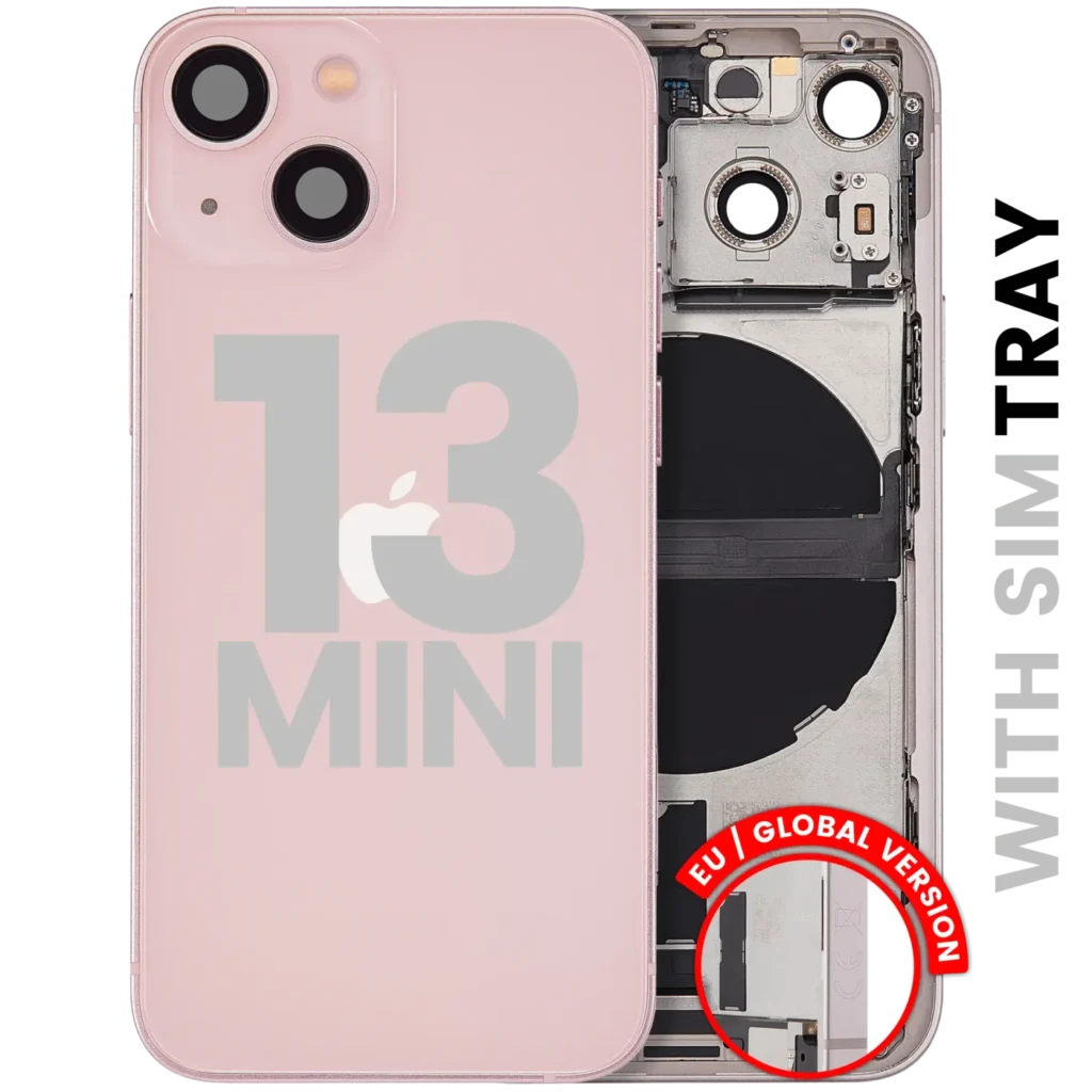 Back Housing W/ Charging Port Flex & Small Parts For iPhone 13 Mini (EU / Global Version) (Used OEM Pull: Grade B) (Pink)