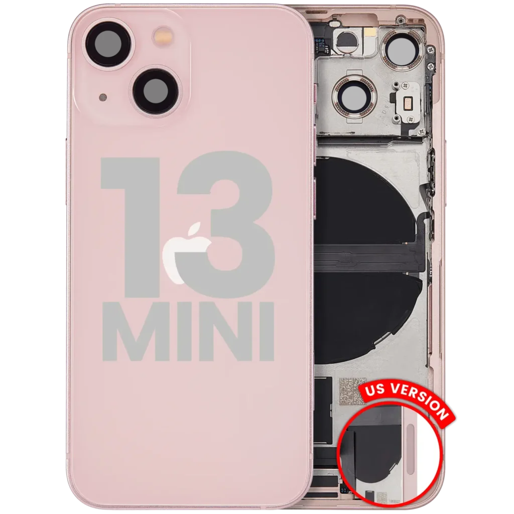Back Housing W/ Charging Port Flex & Small Parts For iPhone 13 Mini (US Version) (Used OEM Pull: Grade B) (Pink)