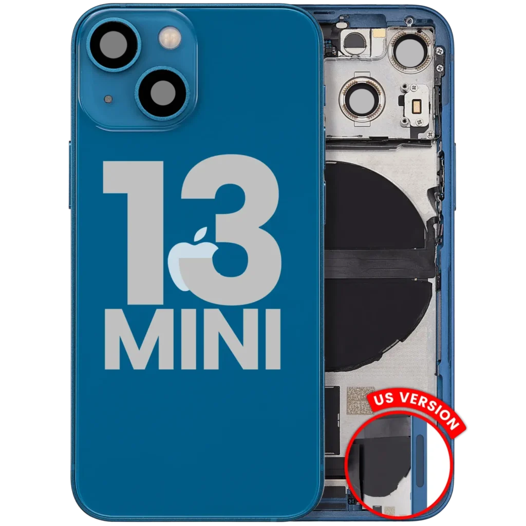 Back Housing W/ Charging Port Flex & Small Parts For iPhone 13 Mini (US Version) (Used OEM Pull: Grade C) (Blue)