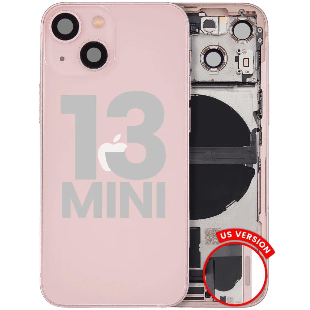 Back Housing W/ Charging Port Flex & Small Parts For iPhone 13 Mini (US Version) (Used OEM Pull: Grade C) (Pink)