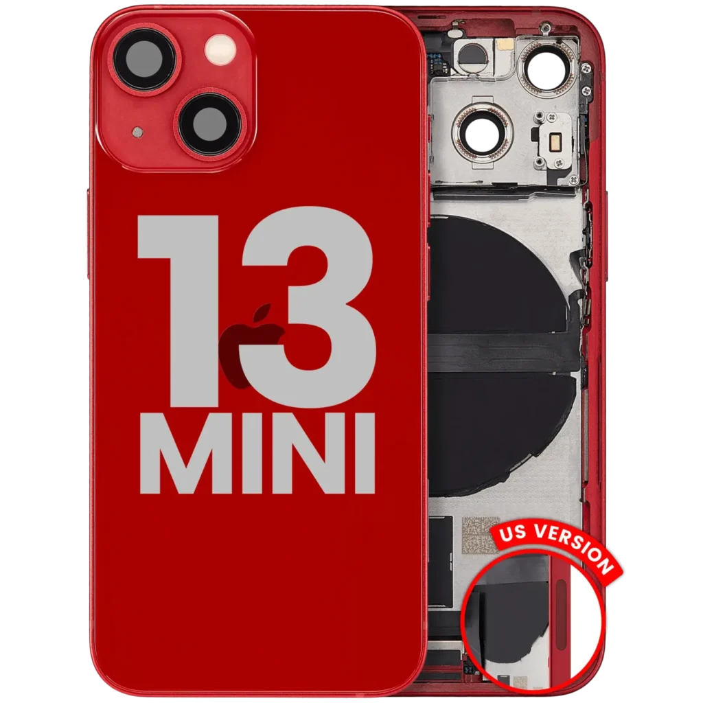 Back Housing W/ Charging Port Flex & Small Parts For iPhone 13 Mini (US Version) (Used OEM Pull: Grade C) (Red)
