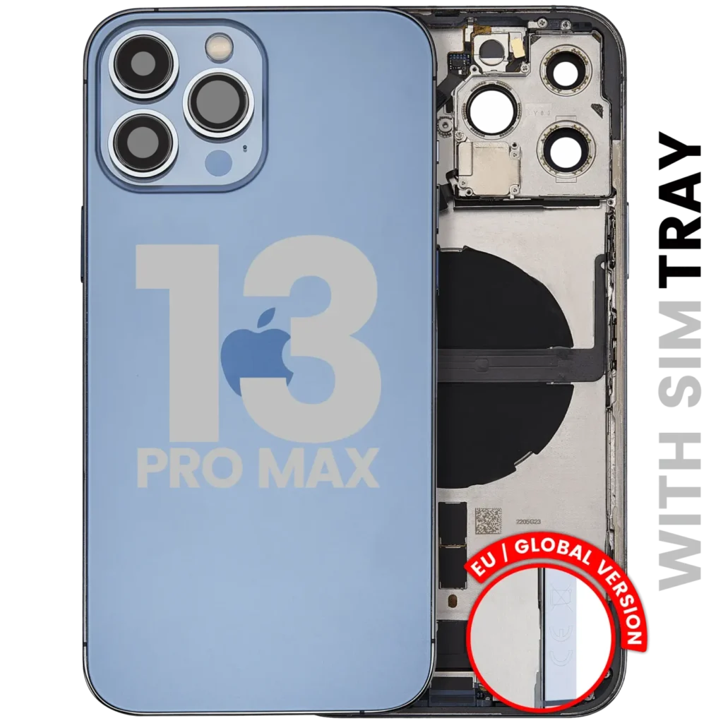 Back Housing W/ Charging Port Flex & Small Parts For iPhone 13 Pro Max (EU / Global Version) (Used OEM Pull: Grade A) (Sierra Blue)