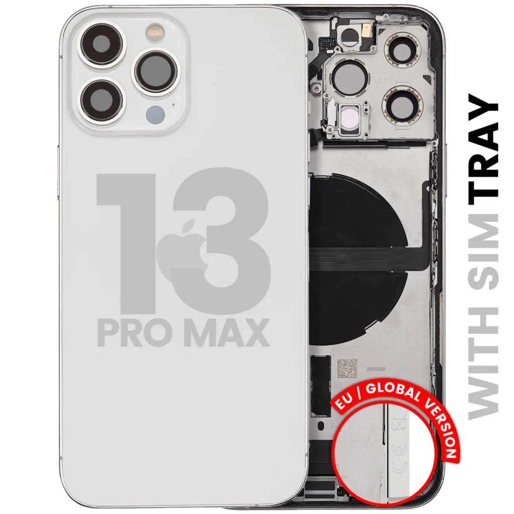 Back Housing W/ Charging Port Flex & Small Parts For iPhone 13 Pro Max (EU / Global Version) (Used OEM Pull: Grade A) (Silver)
