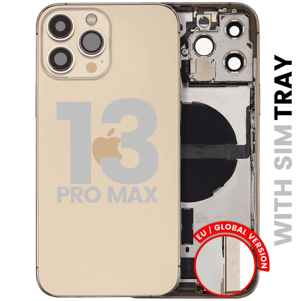 Back Housing W/ Charging Port Flex & Small Parts For iPhone 13 Pro Max (EU / Global Version) (Used OEM Pull: Grade B) (Gold)