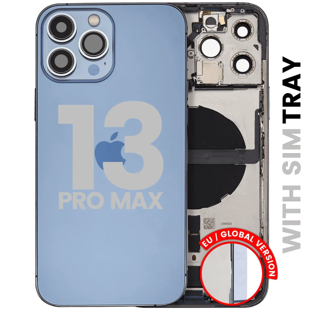 Back Housing W/ Charging Port Flex & Small Parts For iPhone 13 Pro Max (EU / Global Version) (Used OEM Pull: Grade B) (Sierra Blue)