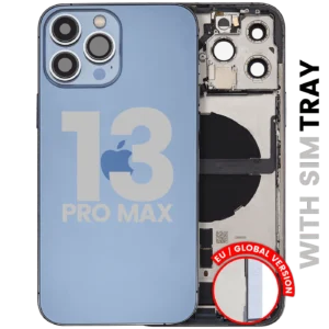 Back Housing W/ Charging Port Flex & Small Parts For iPhone 13 Pro Max (EU / Global Version) (Used OEM Pull: Grade B) (Sierra Blue)