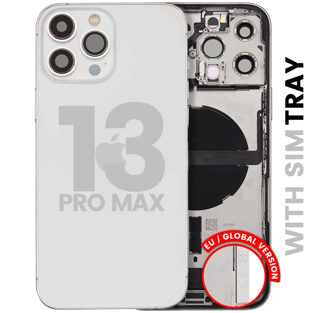 Back Housing W/ Charging Port Flex & Small Parts For iPhone 13 Pro Max (EU / Global Version) (Used OEM Pull: Grade B) (Silver)