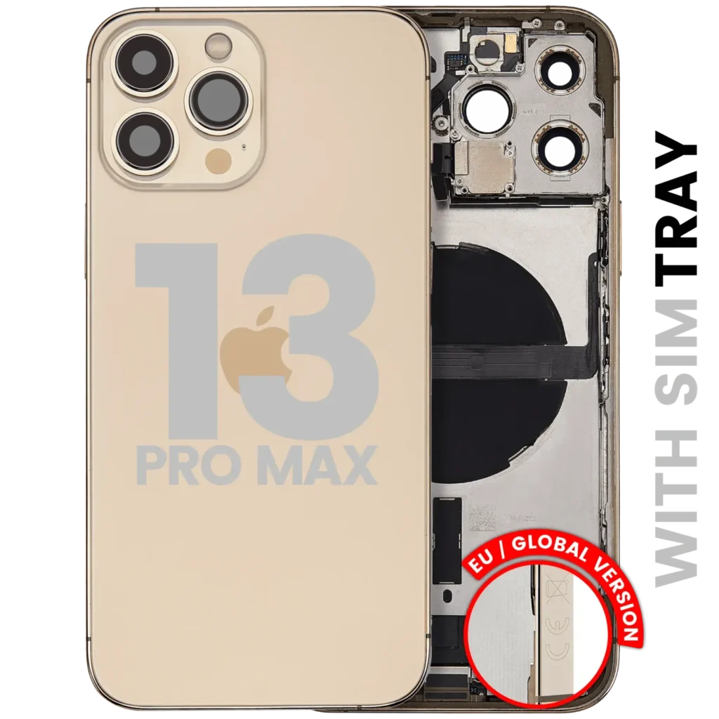 Back Housing W/ Charging Port Flex & Small Parts For iPhone 13 Pro Max (EU / Global Version) (Used OEM Pull: Grade C) (Gold)