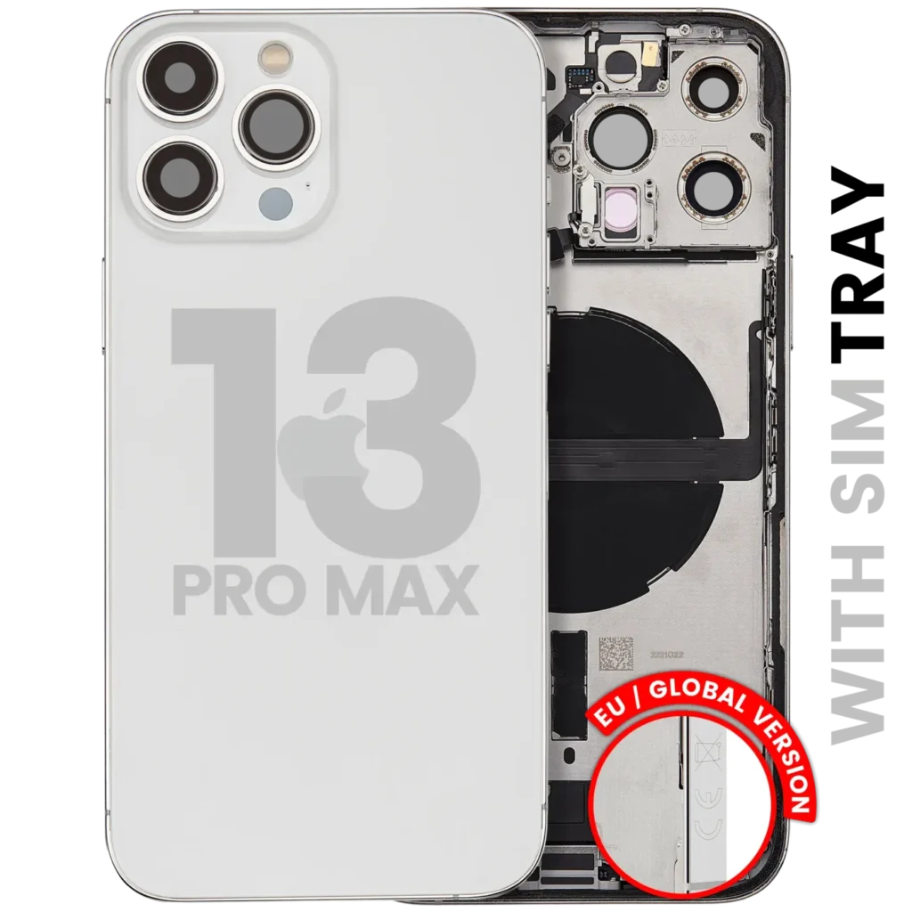 Back Housing W/ Charging Port Flex & Small Parts For iPhone 13 Pro Max (EU / Global Version) (Used OEM Pull: Grade C) (Silver)
