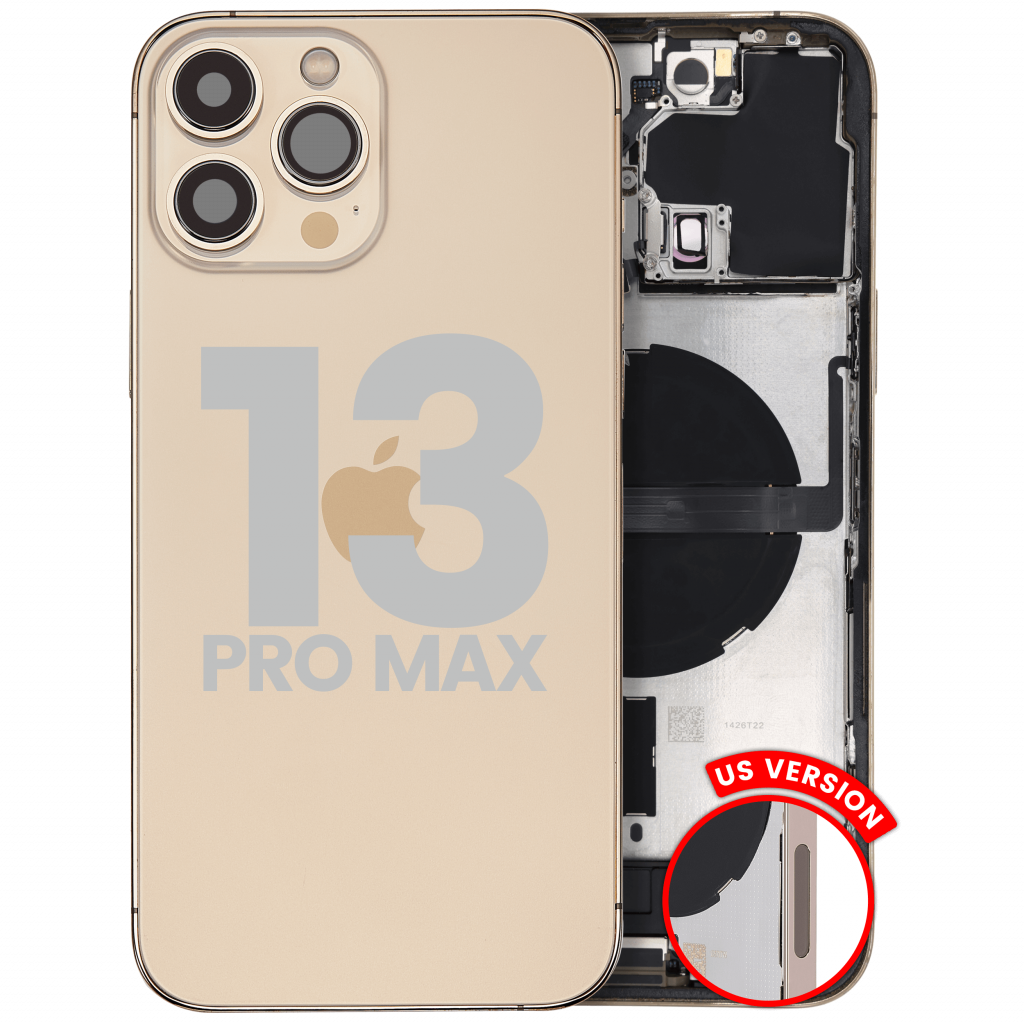 Back Housing W/ Charging Port Flex & Small Parts For iPhone 13 Pro Max (US Version) (Used OEM Pull: Grade A) (Gold)