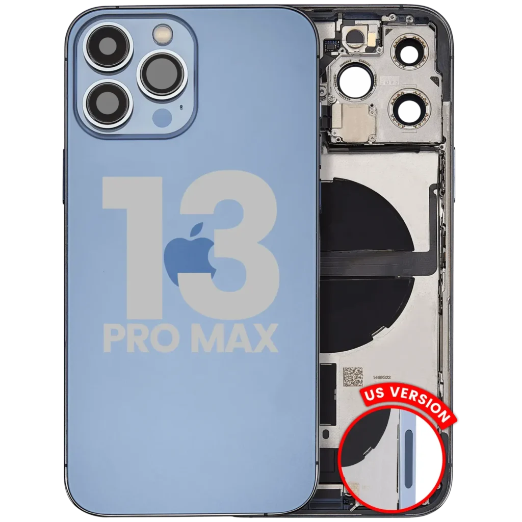 Back Housing W/ Charging Port Flex & Small Parts For iPhone 13 Pro Max (US Version) (Used OEM Pull: Grade A) (Sierra Blue)