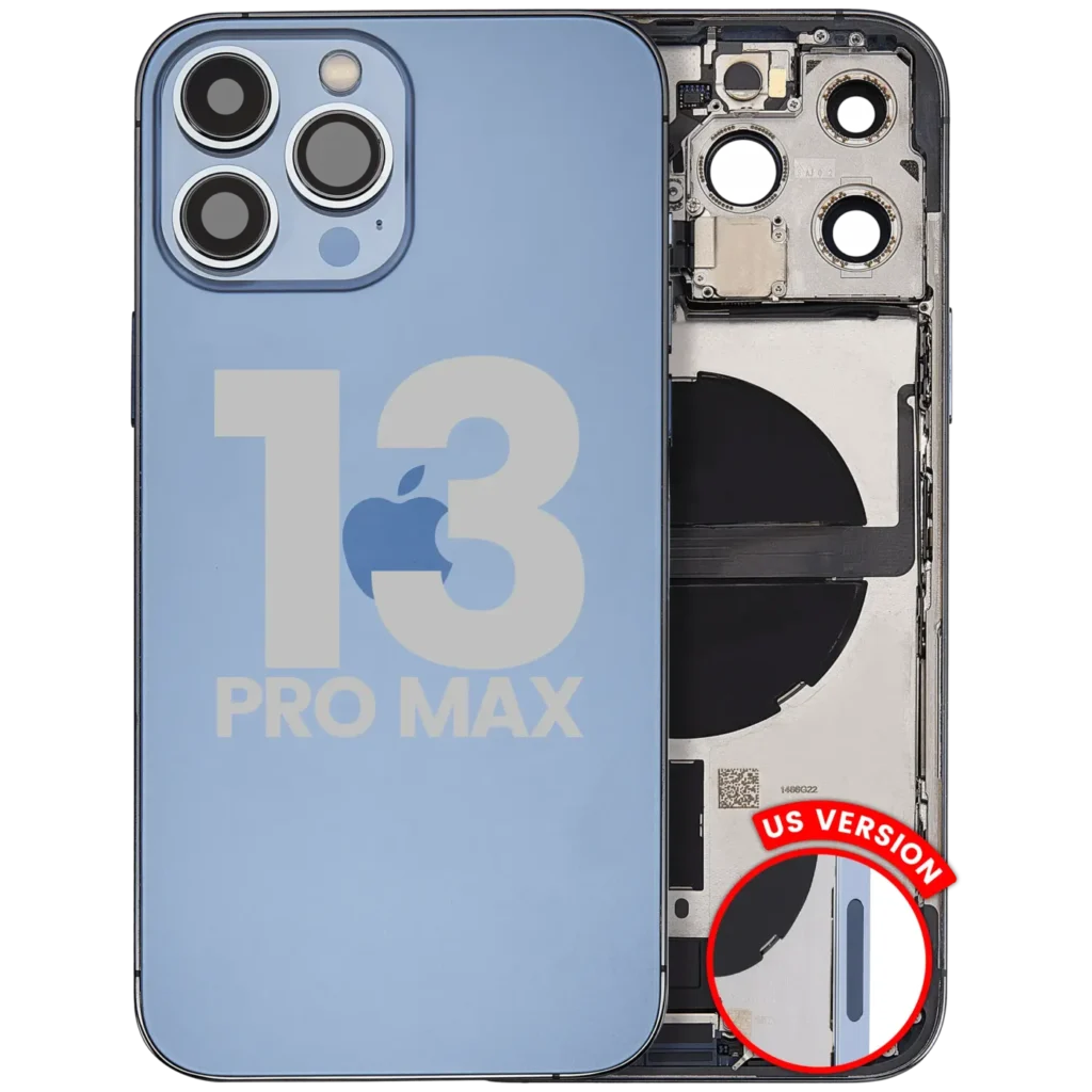 Back Housing W/ Charging Port Flex & Small Parts For iPhone 13 Pro Max (US Version) (Used OEM Pull: Grade C) (Sierra Blue)