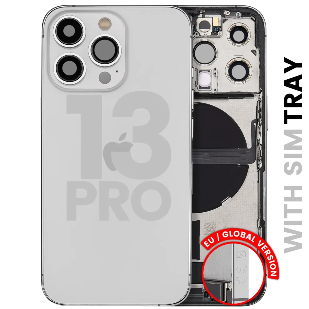 Back Housing W/ Charging Port Flex & Small Parts For iPhone 13 Pro (EU / Global Version) (Used OEM Pull: Grade B) (Silver)