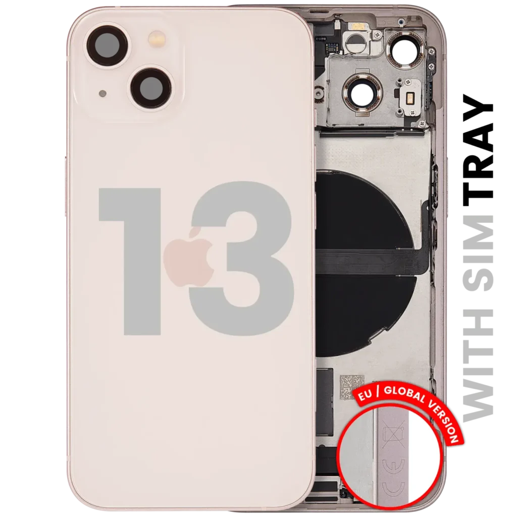 Back Housing W/ Charging Port Flex & Small Parts For iPhone 13 (EU / Global Version) (Used OEM Pull: Grade A) (Pink)