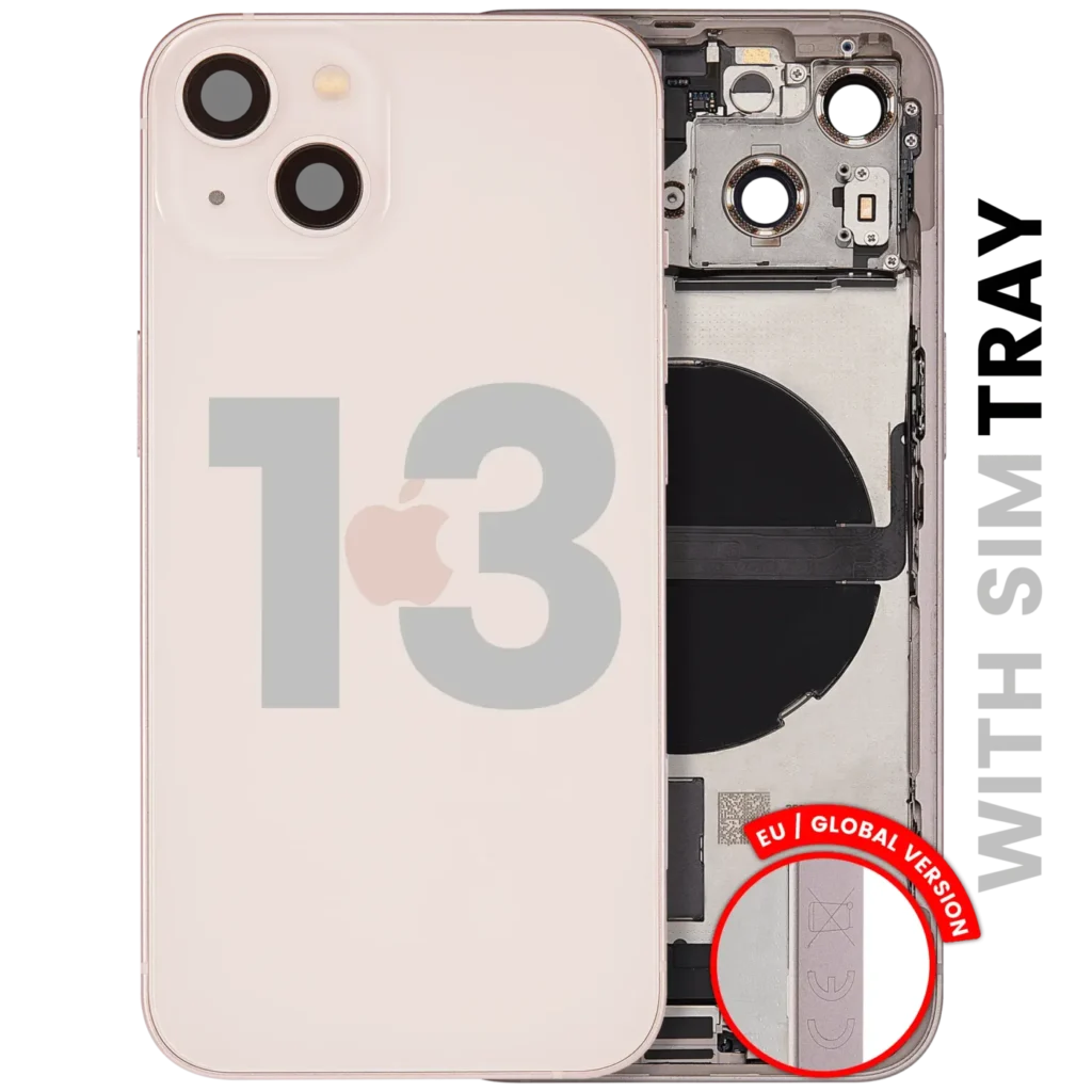Back Housing W/ Charging Port Flex & Small Parts For iPhone 13 (EU / Global Version) (Used OEM Pull: Grade B) (Pink)