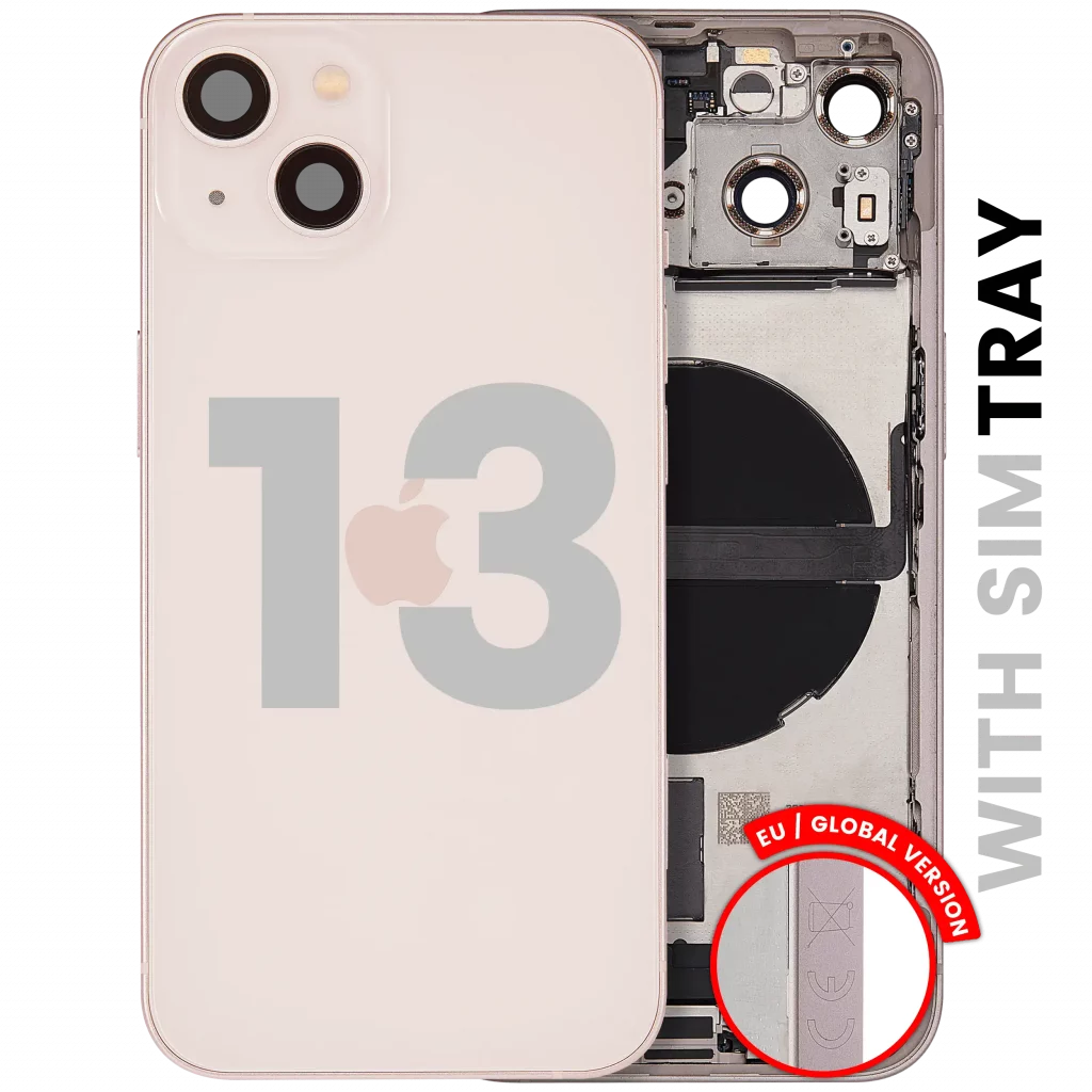 Back Housing W/ Charging Port Flex & Small Parts For iPhone 13 (EU / Global Version) (Used OEM Pull: Grade C) (Pink)