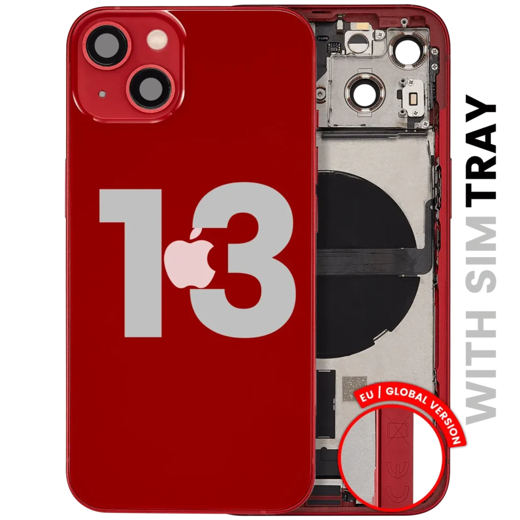 Back Housing W/ Charging Port Flex & Small Parts For iPhone 13 (EU / Global Version) (Used OEM Pull: Grade C) (Red)