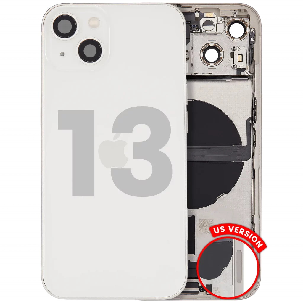 Back Housing W/ Charging Port Flex & Small Parts For iPhone 13 (US Version) (Used OEM Pull: Grade A) (Starlight)