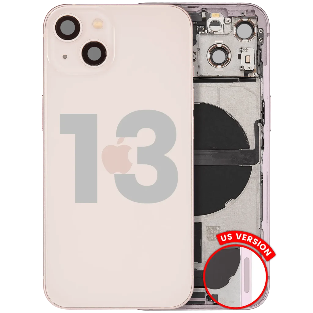 Back Housing W/ Charging Port Flex & Small Parts For iPhone 13 (US Version) (Used OEM Pull: Grade B) (Pink)