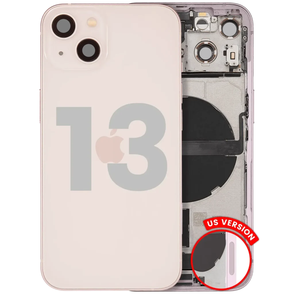 Back Housing W/ Charging Port Flex & Small Parts For iPhone 13 (US Version) (Used OEM Pull: Grade C) (Pink)