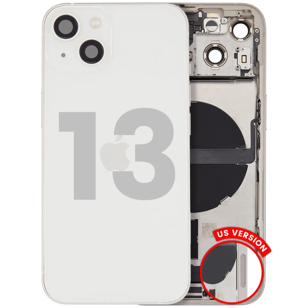 Back Housing W/ Charging Port Flex & Small Parts For iPhone 13 (US Version) (Used OEM Pull: Grade C) (Starlight)