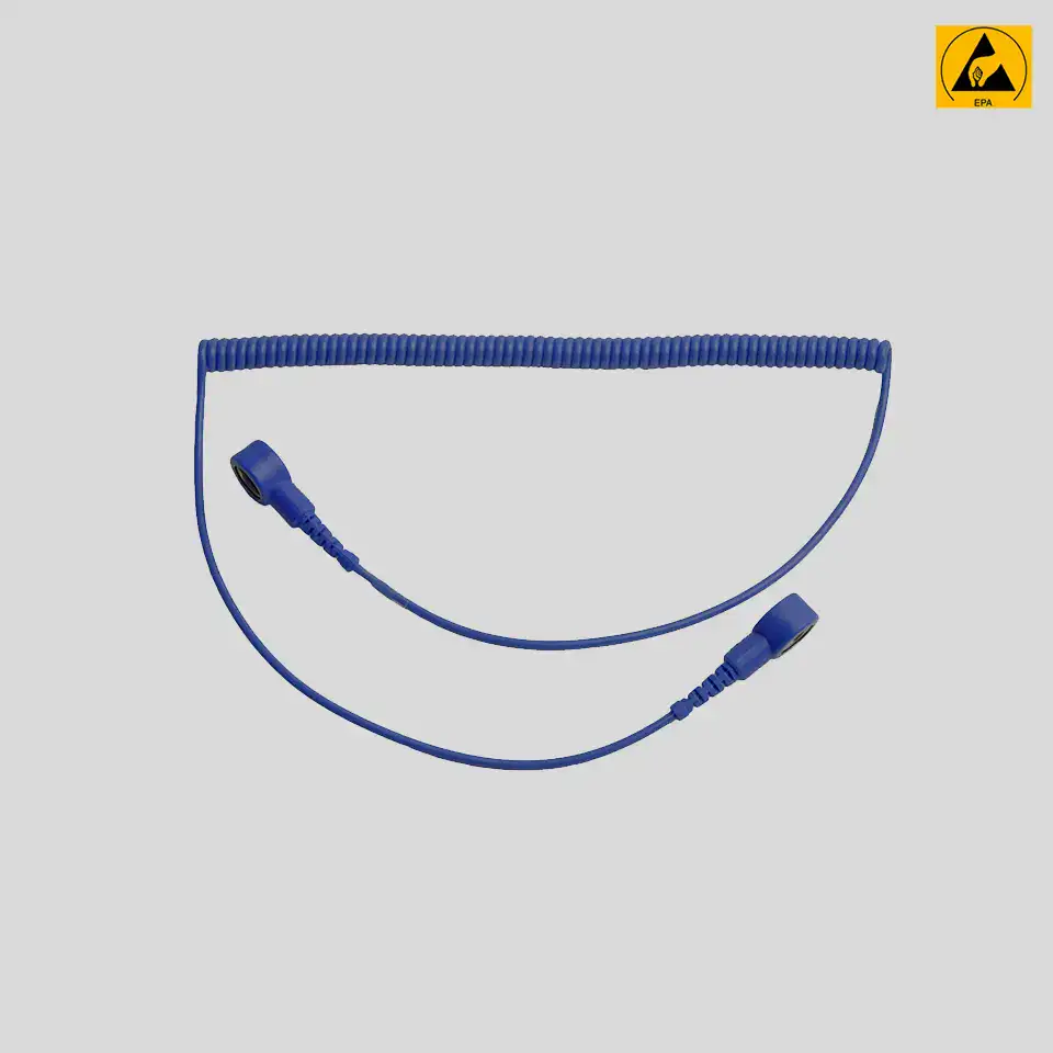 Premium 1.8m Coil Cord (10mm) Snap Both Ends Grounding Cable for Wrist Straps & Electronics Repair (ESD-Safe) (Dark Blue)