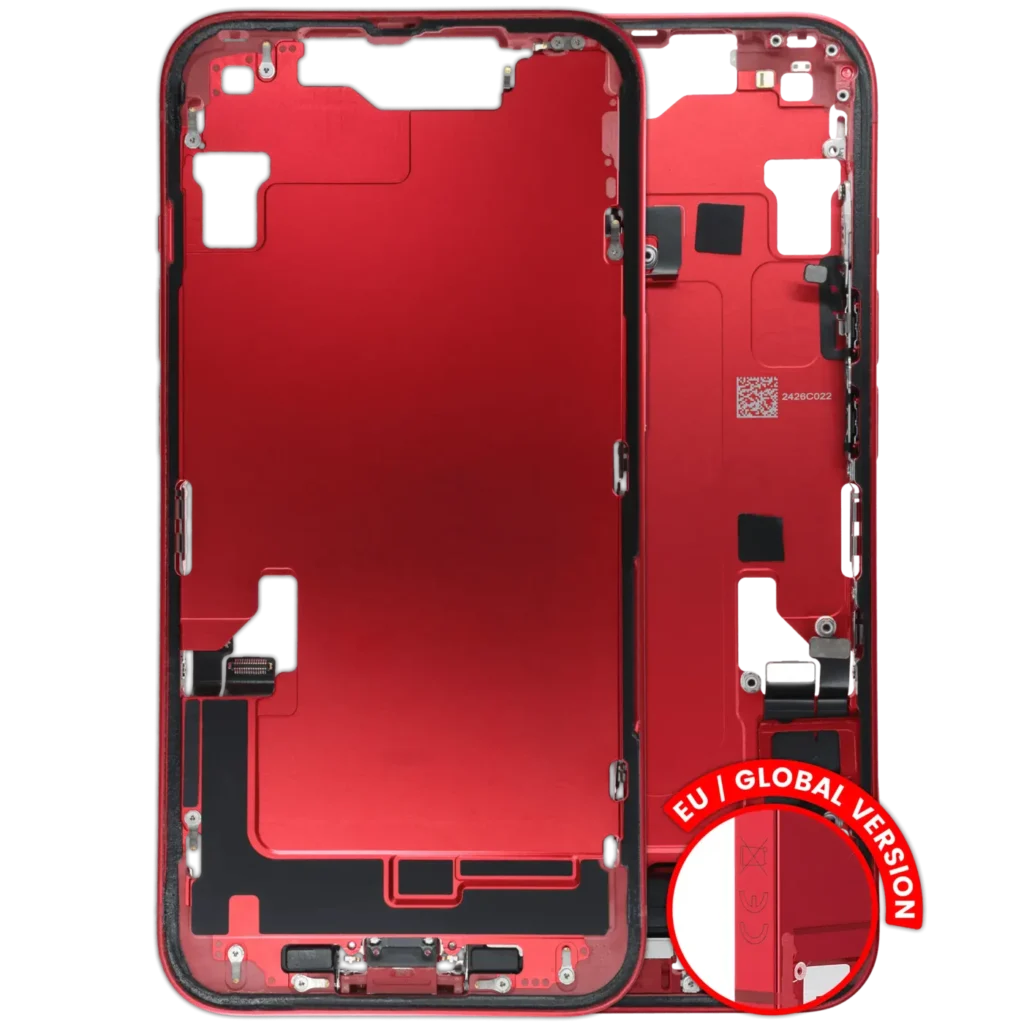 Mid-Frame Housing W/ Charging Port Flex & Small Parts For iPhone 14 (EU / Global Version) (Used OEM Pull: Grade A) (Red)