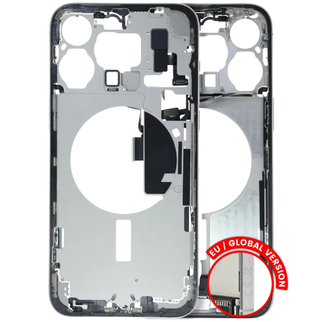 Mid-Frame Housing W/ Charging Port Flex & Small Parts For iPhone 15 Pro Max (EU / Global Version) (Used OEM Pull: Grade A) (White Titanium)