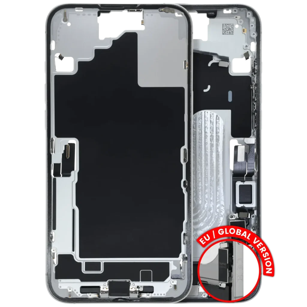Mid-Frame Housing W/ Charging Port Flex & Small Parts For iPhone 16 Plus (EU / Global Version) (Used OEM Pull: Grade A) (White)