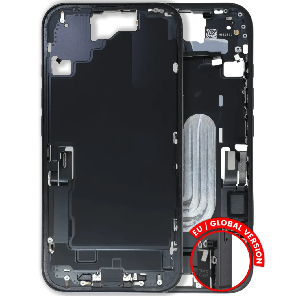Mid-Frame Housing W/ Charging Port Flex & Small Parts For iPhone 16 (EU / Global Version) (Used OEM Pull: Grade C) (Black)
