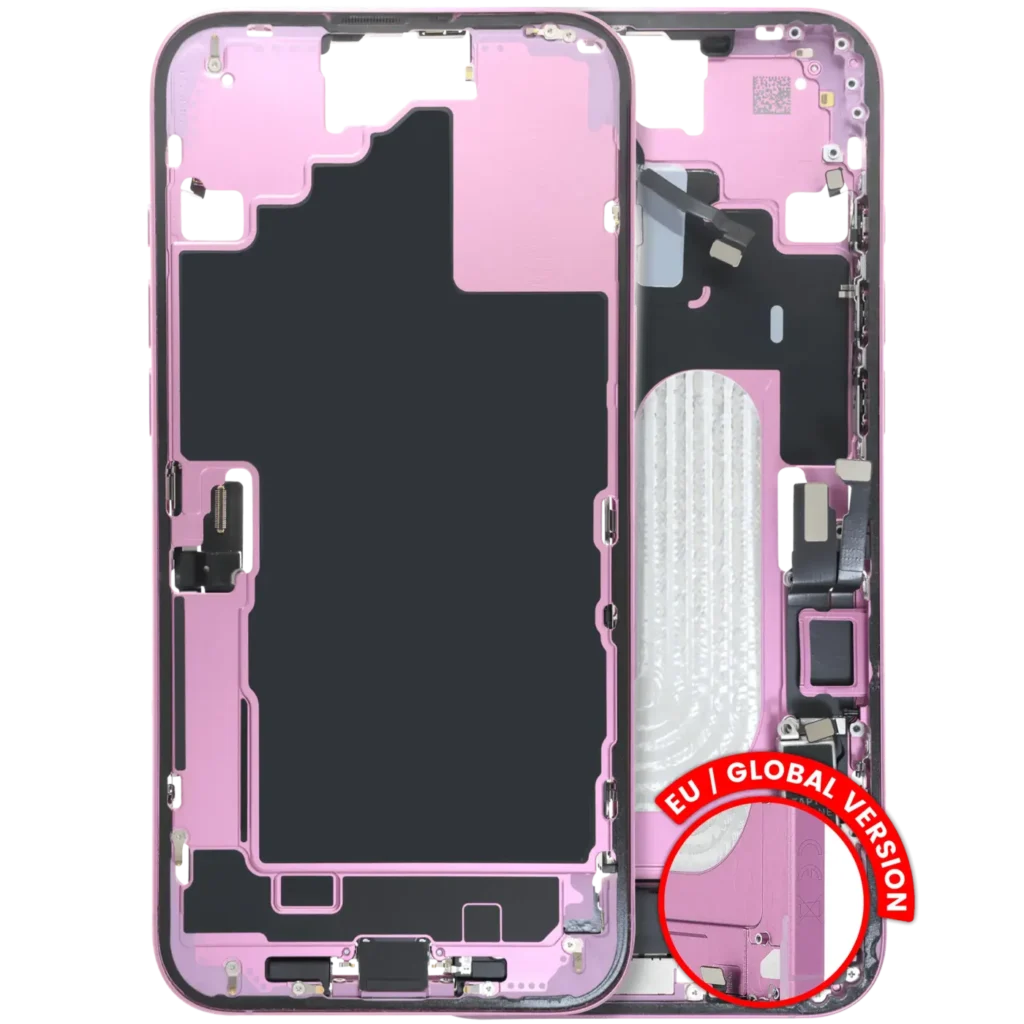 Mid-Frame Housing W/ Charging Port Flex & Small Parts For iPhone 16 Plus (EU / Global Version) (Used OEM Pull: Grade A) (Pink)