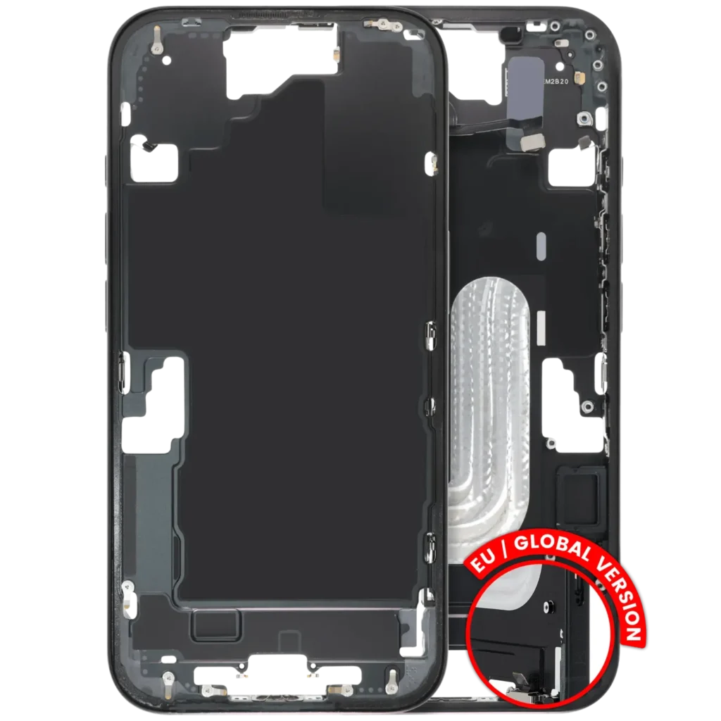 Mid-Frame Housing W/ Small Parts For iPhone 16 (EU / Global Version) (Used OEM Pull: Grade B) (Black)