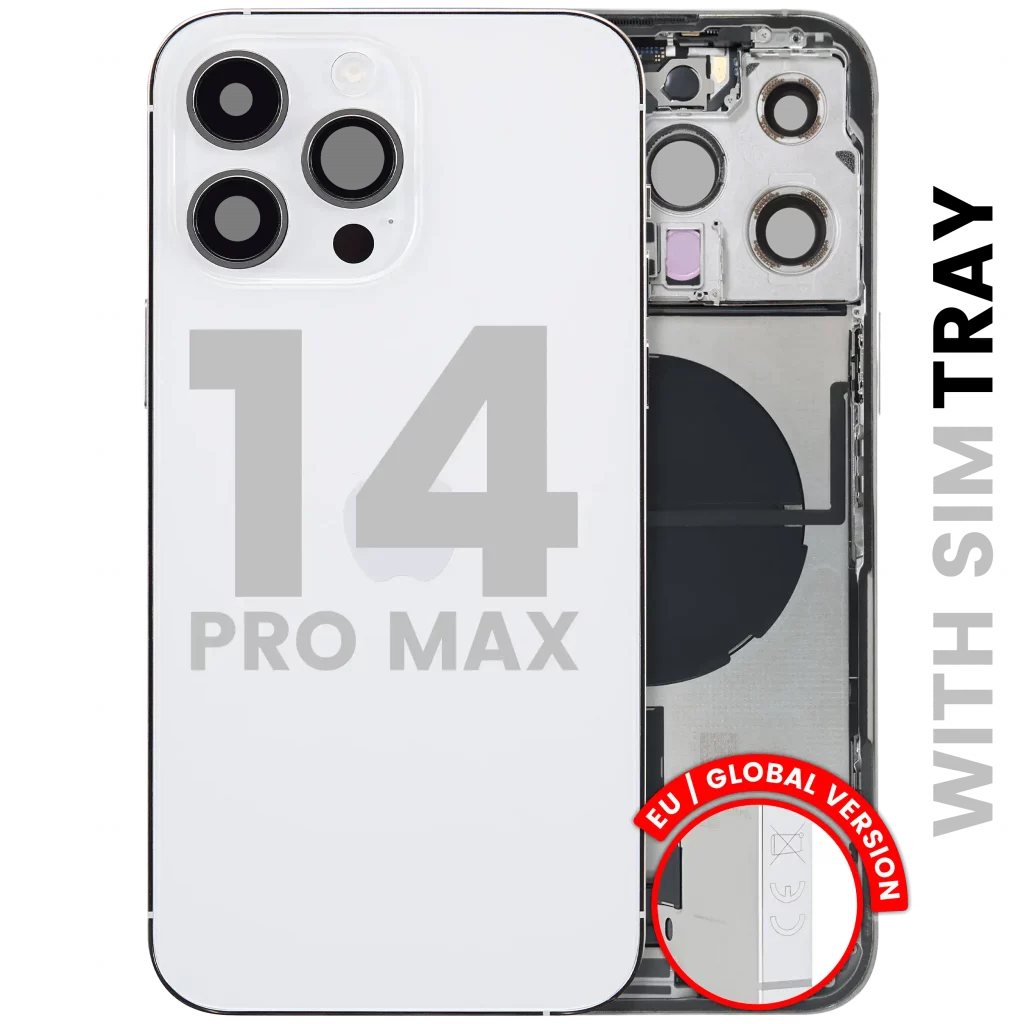 Back Housing W/ Charging Port Flex & Small Parts For iPhone 14 Pro Max (EU / Global Version) (Used OEM Pull: Grade B) (Silver)