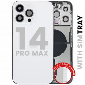 Back Housing W/ Charging Port Flex & Small Parts For iPhone 14 Pro Max (EU / Global Version) (Used OEM Pull: Grade B) (Silver)