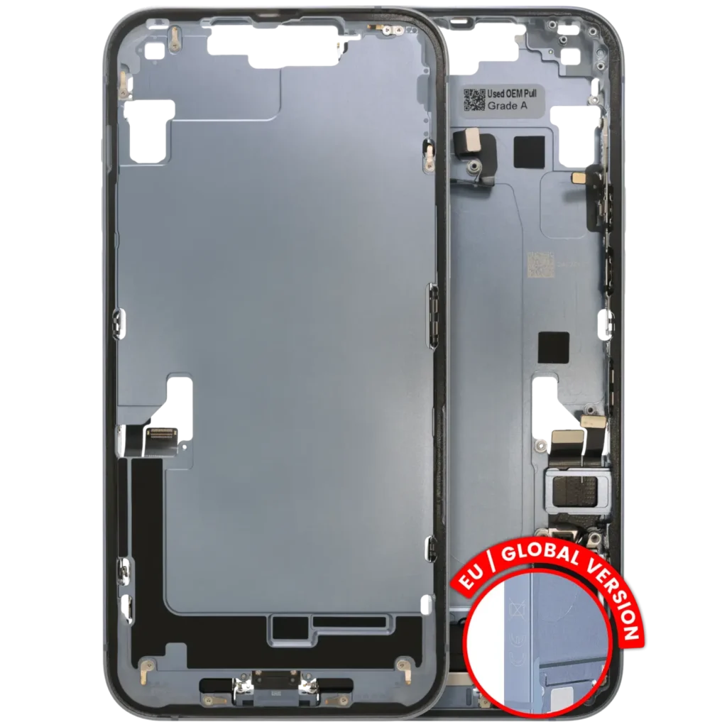 Mid-Frame Housing W/ Charging Port Flex & Small Parts For iPhone 14 Plus (EU / Global Version) (Used OEM Pull: Grade B) (Blue)