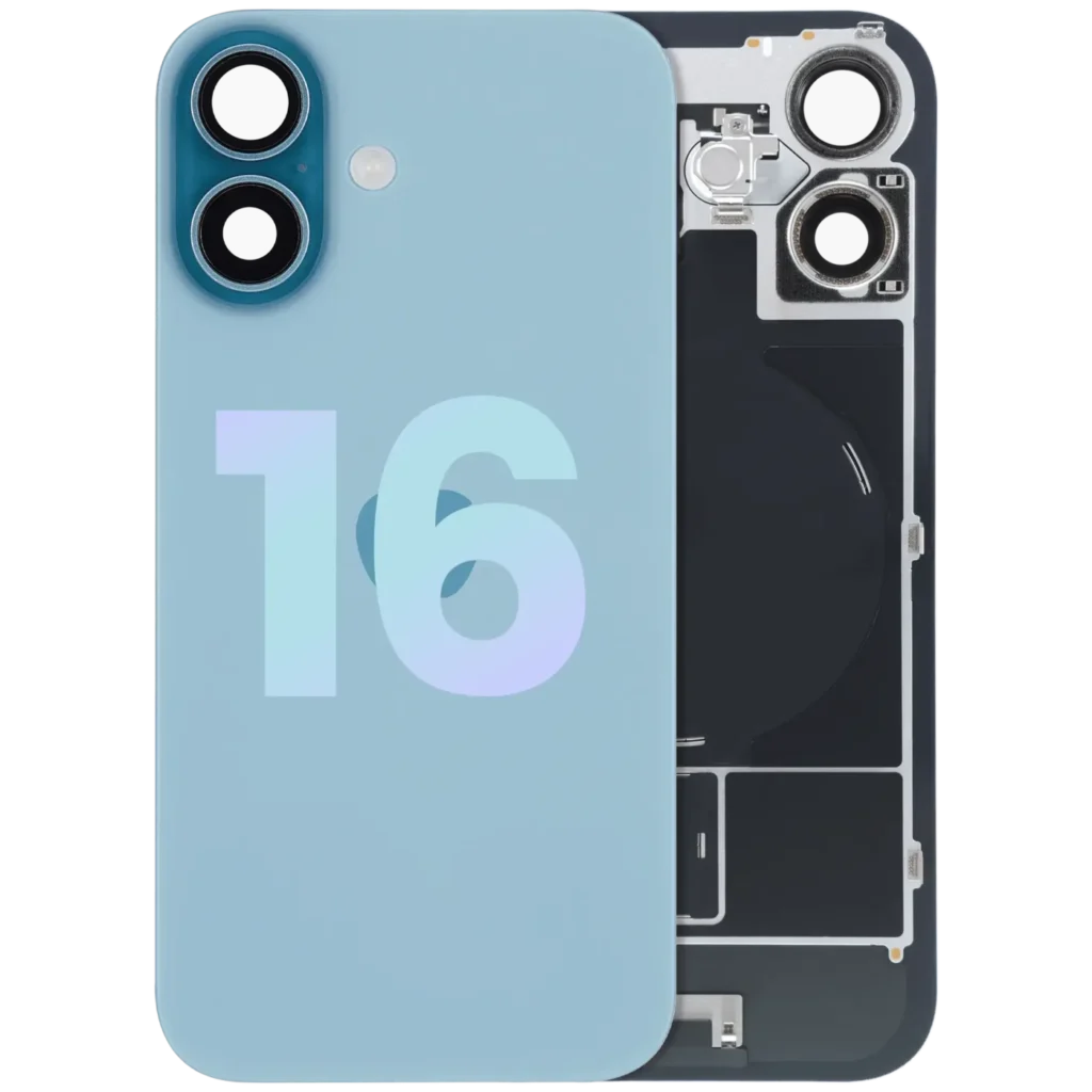 Back Glass With Steel Plate With Wireless NFC Charging MagSafe Magnet & Flashlight Flex For iPhone 16 (Service Pack) (Teal)