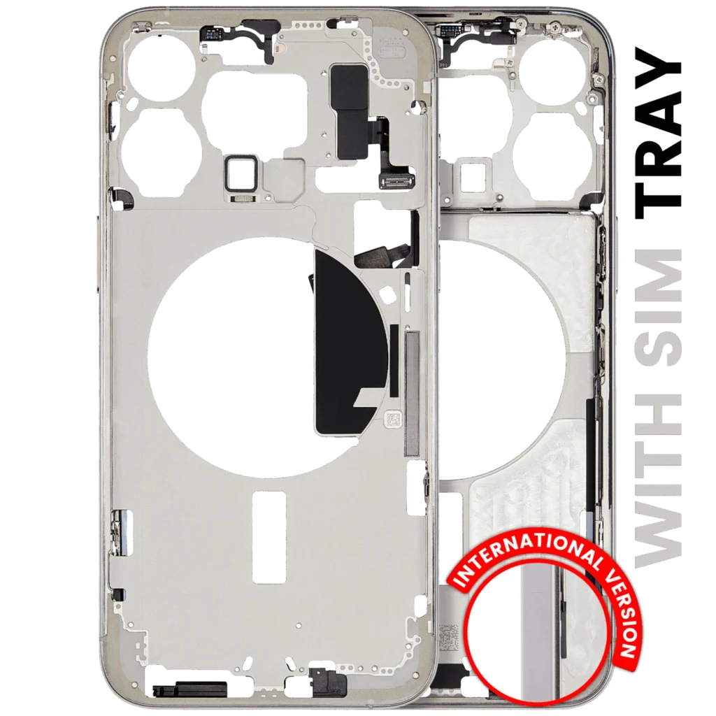 Mid-Frame Housing W/ Small Parts For iPhone 15 Pro Max (EU / Global Version) (Used OEM Pull: Grade A) (White Titanium)