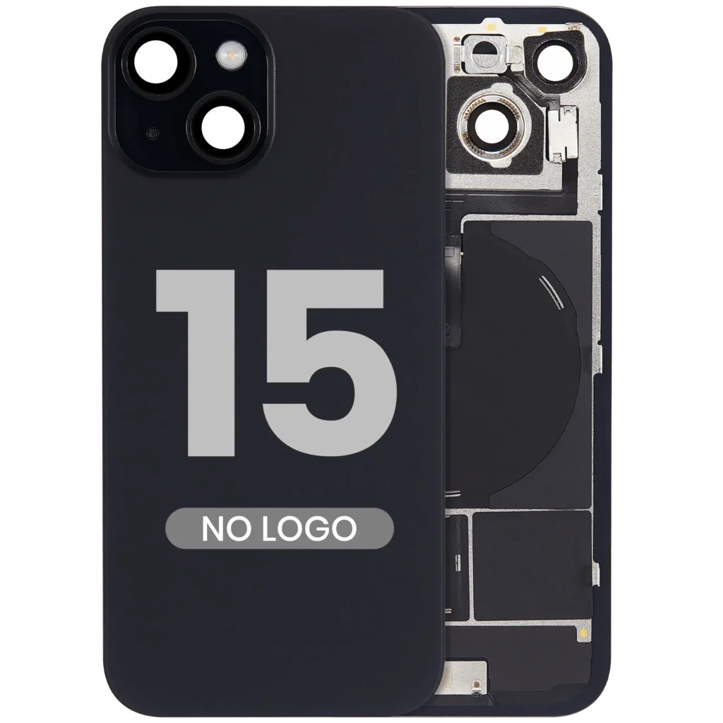 Back Glass w/ MagSafe Magnet & NFC & Flashlight Flex For iPhone 15 (No Logo) (Aftermarket) (Black)