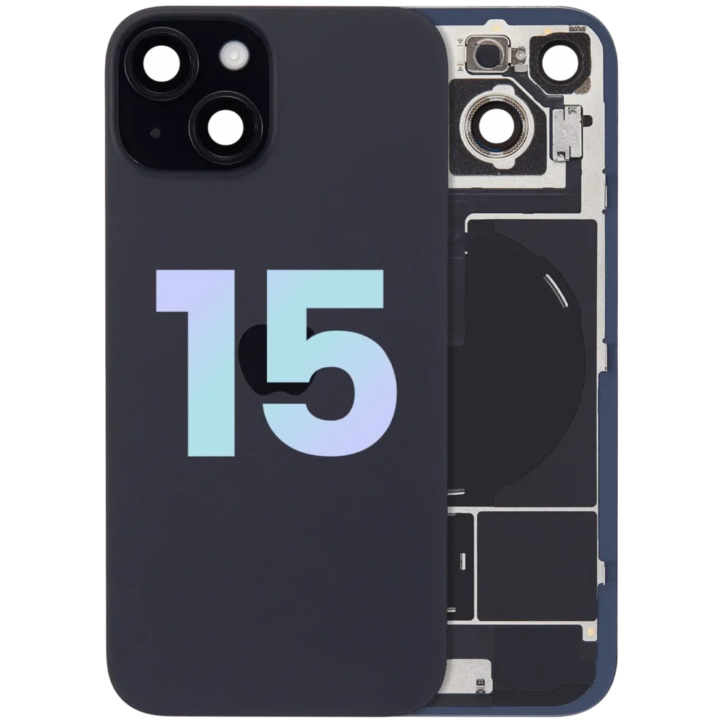 Back Glass w/ MagSafe Magnet & NFC & Flashlight Flex For iPhone 15 (Service Pack) (Black)