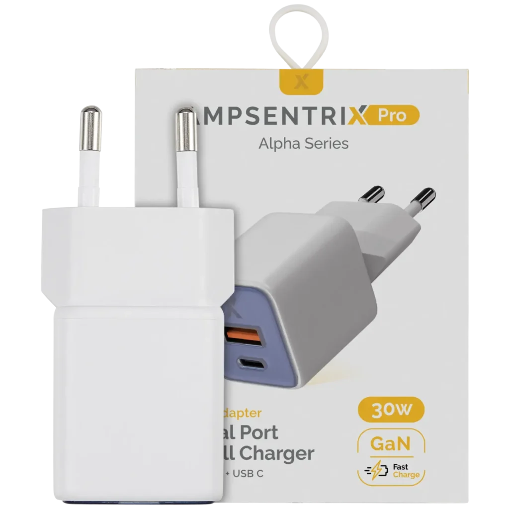 AmpSentrix Pro 30W 2-in-1 USB-C / USB-A GaN Wall Adapter (220V / EU Plug) (Ultramarine)