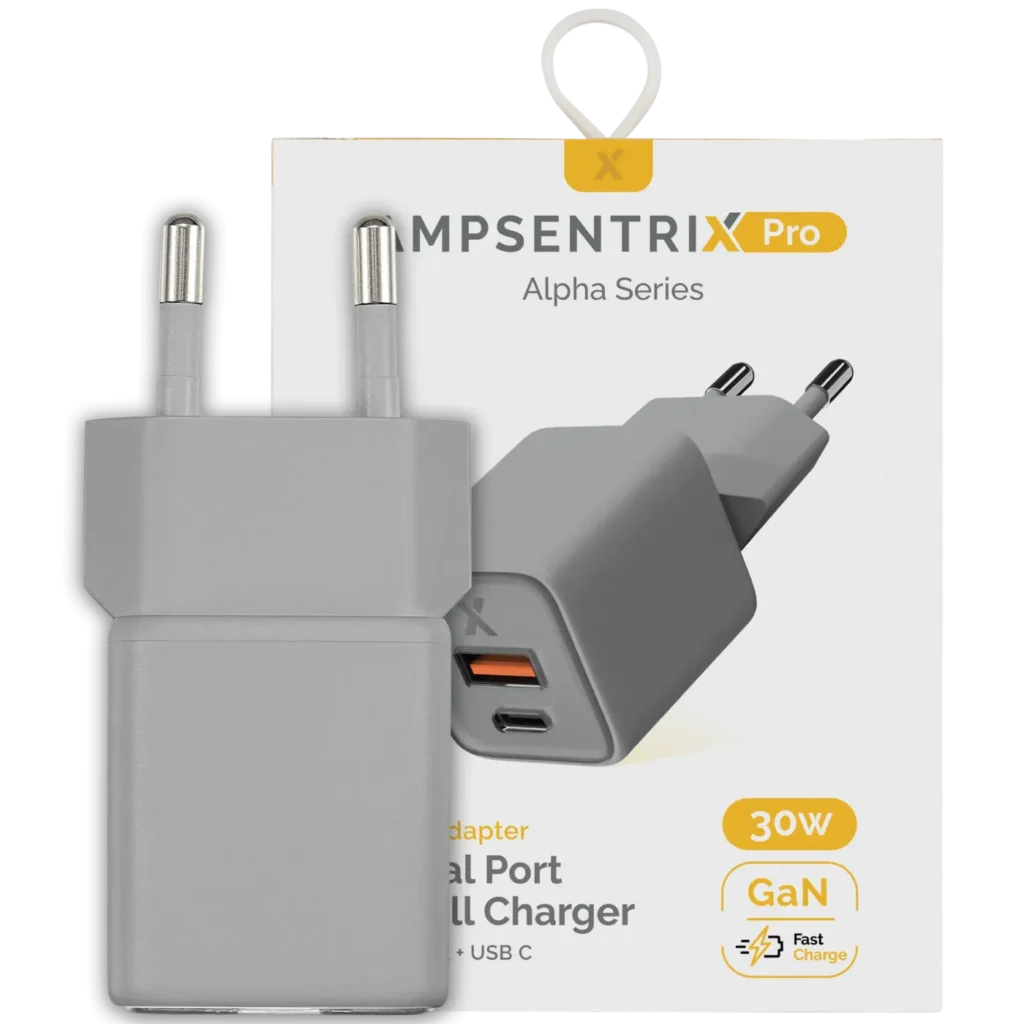 AmpSentrix Pro 30W 2-in-1 USB-C / USB-A GaN Wall Adapter (220V / EU Plug) (Natural Titanium)