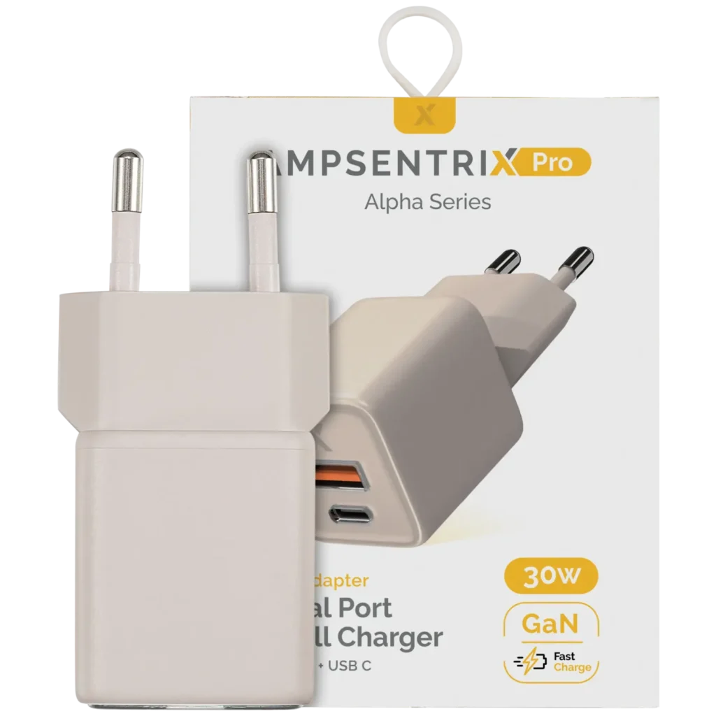 AmpSentrix Pro 30W 2-in-1 USB-C / USB-A GaN Wall Adapter (220V / EU Plug) (Desert Titanium)