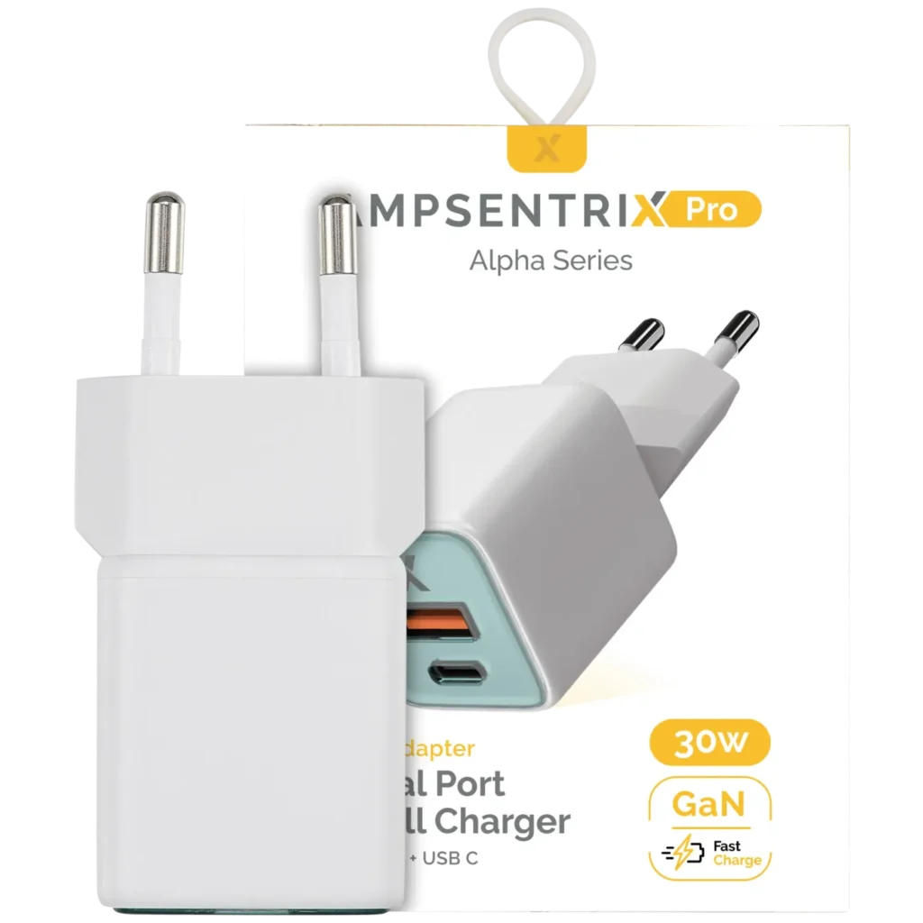AmpSentrix Pro 30W 2-in-1 USB-C / USB-A GaN Wall Adapter (220V / EU Plug) (Teal)
